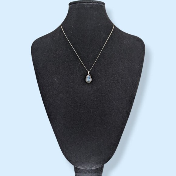 Vintage Sterling Blue Rhinestone Necklace - Picture 2 of 7